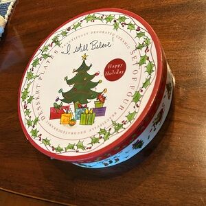 Holiday Ceramic Dessert Plates Set of 4 - Festive Red and Green